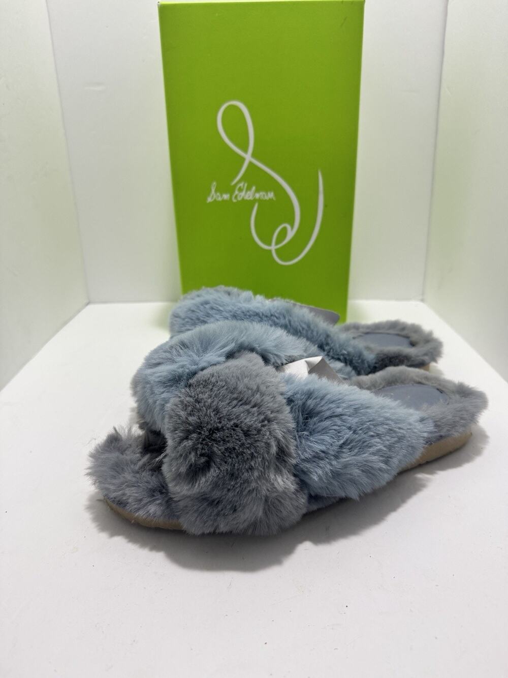 Sam Edelman Jaley Faux Fur Slippers Blue Gray Women’s Size 10M Used